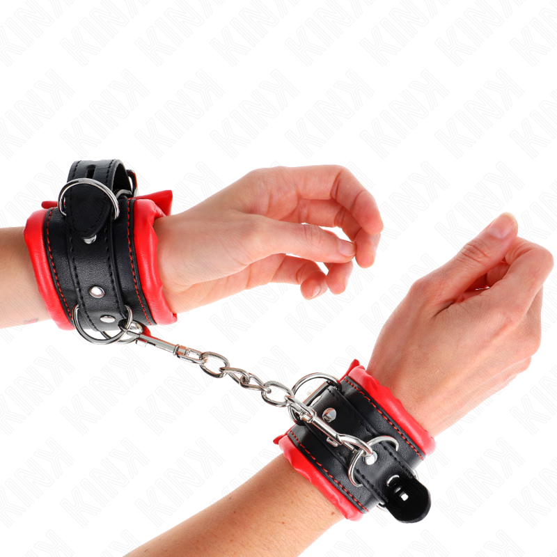 Catuse Erotice, Kink - Heavy Wrist Restraints, Captusite cu Blana Rosie Ajustabile, 20-30 CM x 6 CM