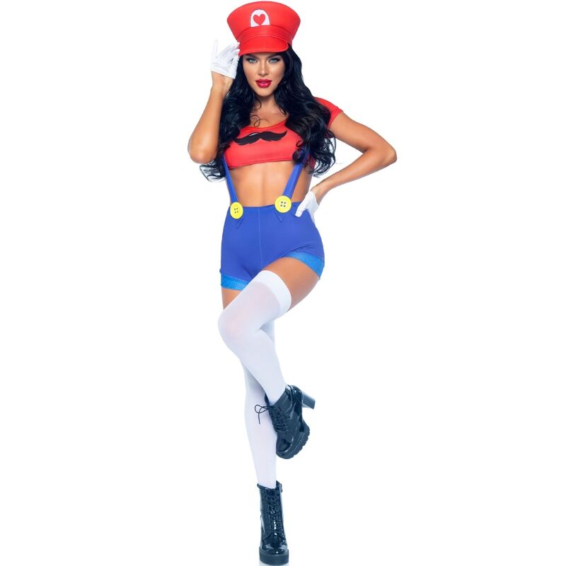 Costum Sexy, Leg Avenue - Mario Bros, cu Sapca Rosie, S Rosu/Albastru