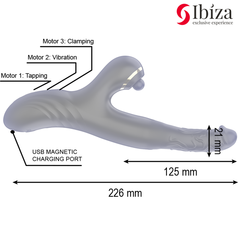 Vibrator Dublu, Ibiza - Two Dragons, Stimulator Clitoris Integrat, Negru