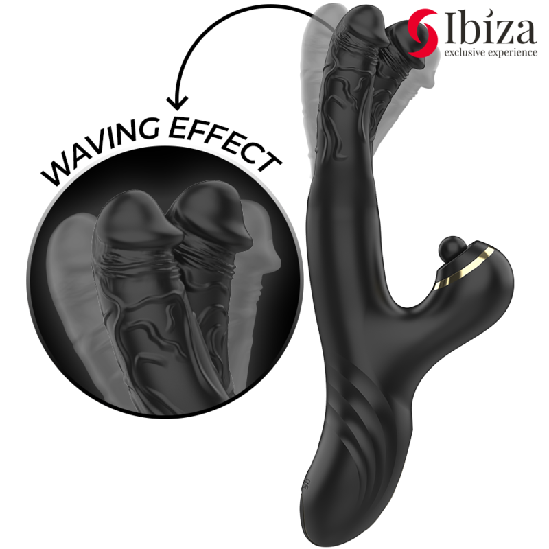 Vibrator Dublu, Ibiza - Two Dragons, Stimulator Clitoris Integrat, Negru