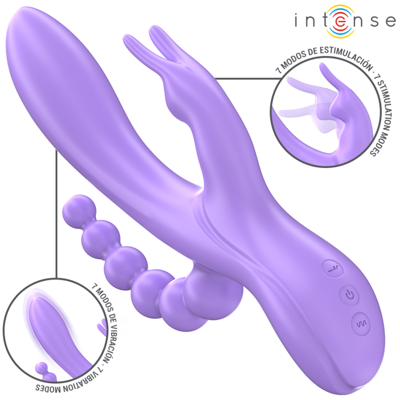 Vibrator Triplu, Intense - Miko, Stimulator Rabbit si Anal 7 Vibratii, Mov