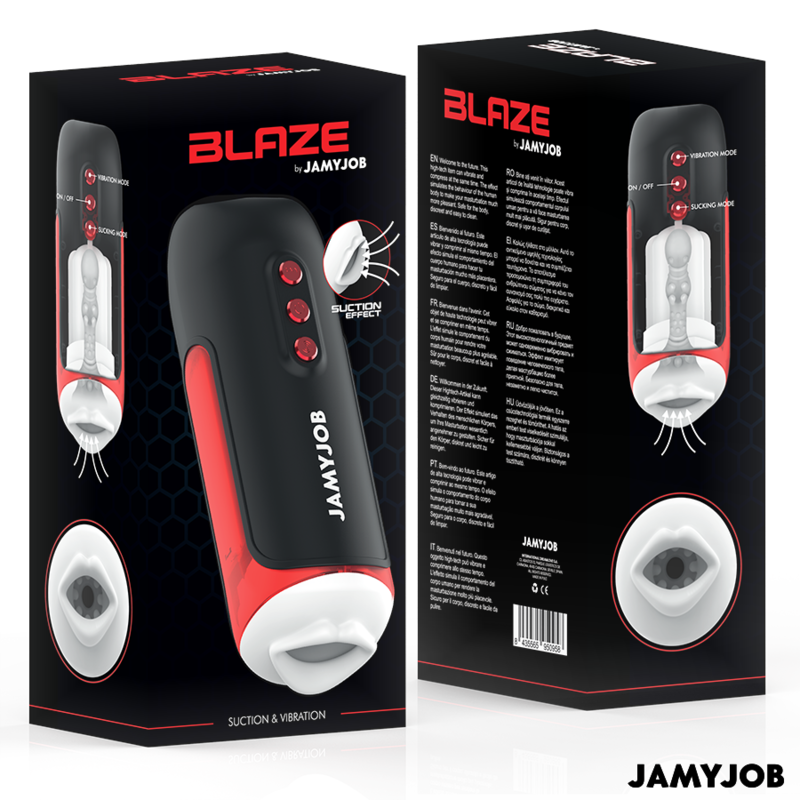Masturbator Automat Tip Gura, Jamyjob - Blaze, 5 Moduri de Supt si 5 Moduri de Vibratie, Negru si Rosu