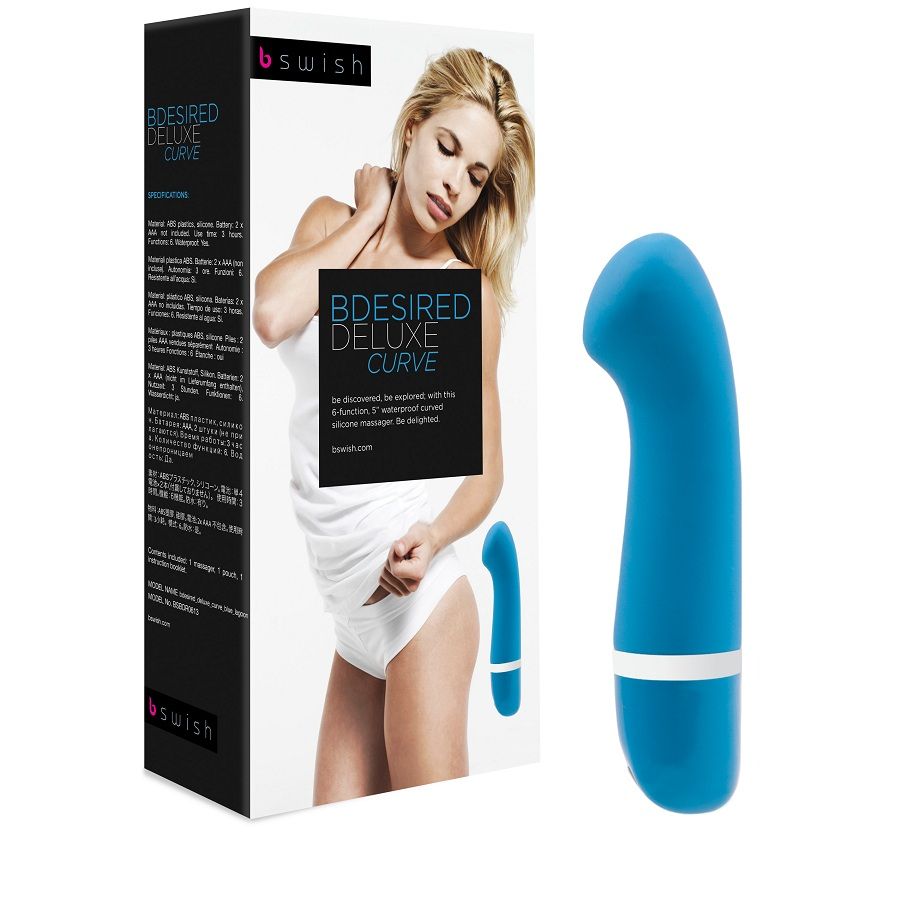 Vibrator, B Swish - Bdesired Deluxe Curve, Cap Curbat pentru Punctul G, Albastru Laguna
