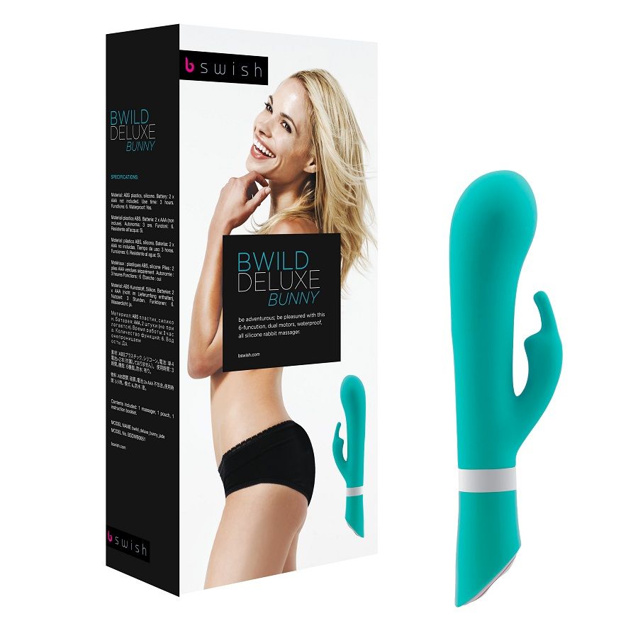 Vibrator Iepuras, B Swish - Bwild Deluxe Bunny, Dublu Motor, Jade