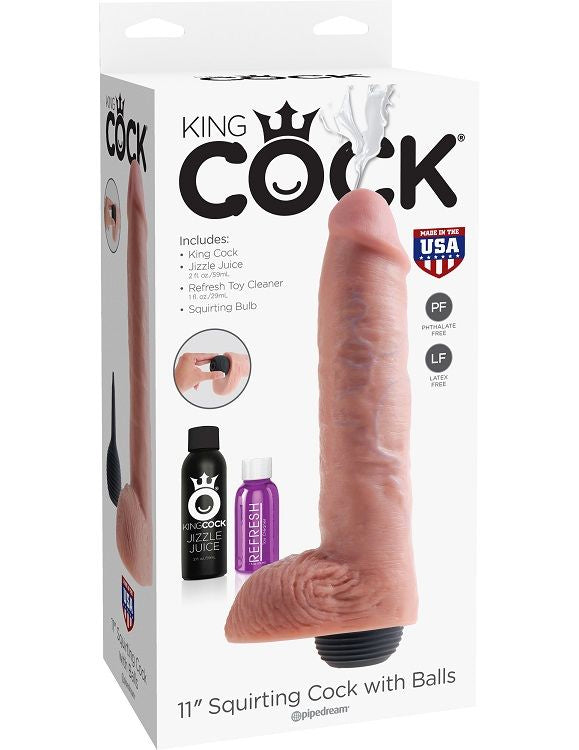 Dildo Realistic Ejaculator, King Cock - Squirter, cu Bulb de Stoarcere Jizzle Juice, 27.94 CM Natural