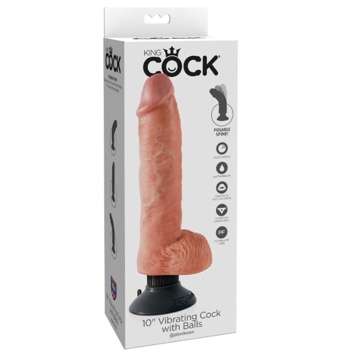 Dildo, King Cock - Vibrantor cu Testicule, 25.5 CM Negru