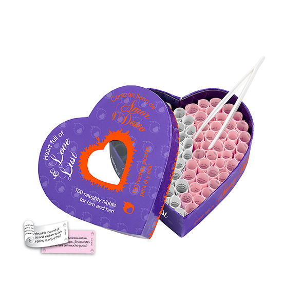 Set Cadou, Tease & Please - Inima Plina de Dragoste si Dorinta, 100 de Rulouri cu Provocari