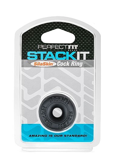 Inel pentru Penis, Perfect Fit Brand - Stackit, SilaSkin Ultramoale, Negru