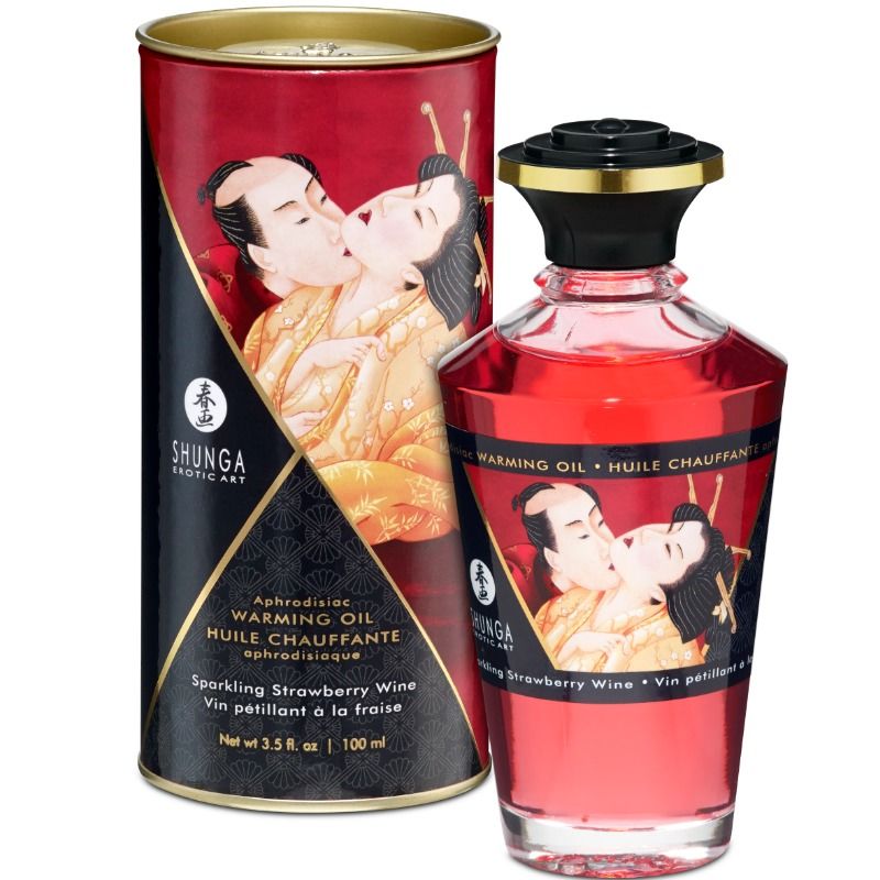 Ulei de Masaj, Shunga - Strawberries And Cava, Efect de Incalzire, 100 ML