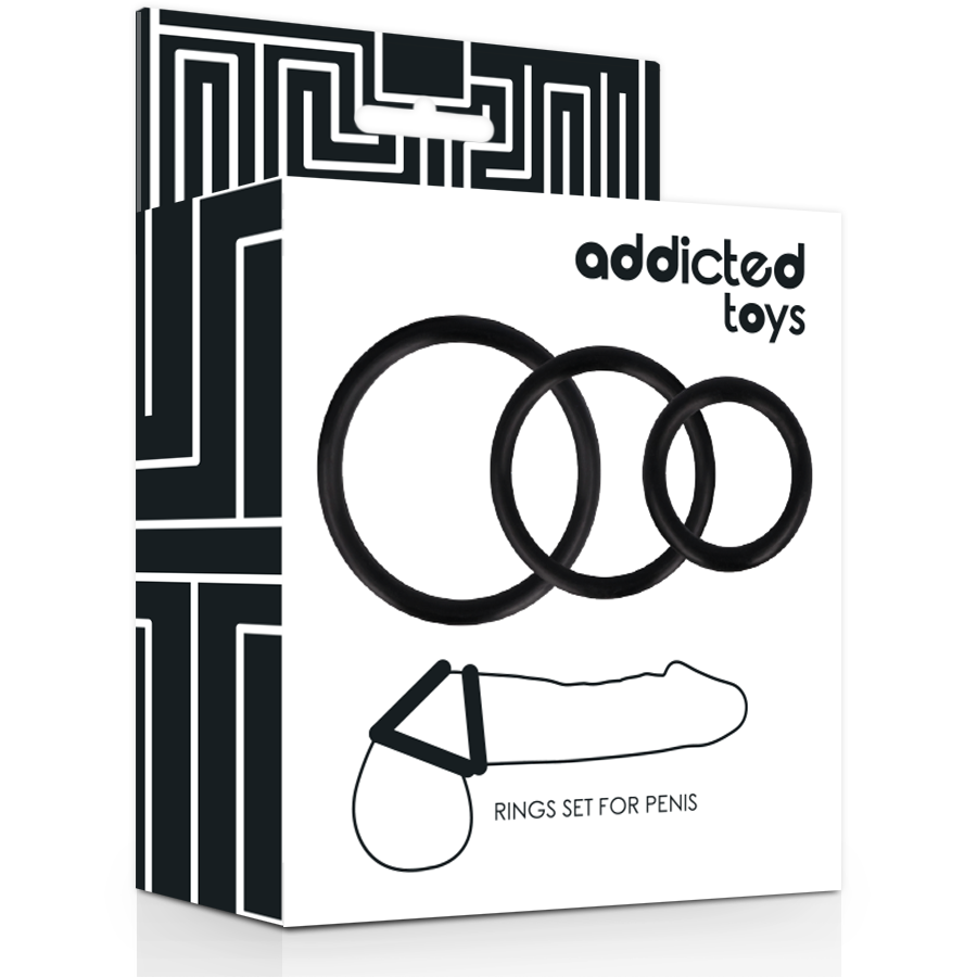 Set Inele pentru Penis, Addicted Toys, Cauciuc Super Elastic, Negru