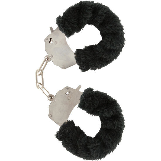 Catuse, ToyJoy - Furry Fun, cu Lant din Otel Cromat, Bondage Negru