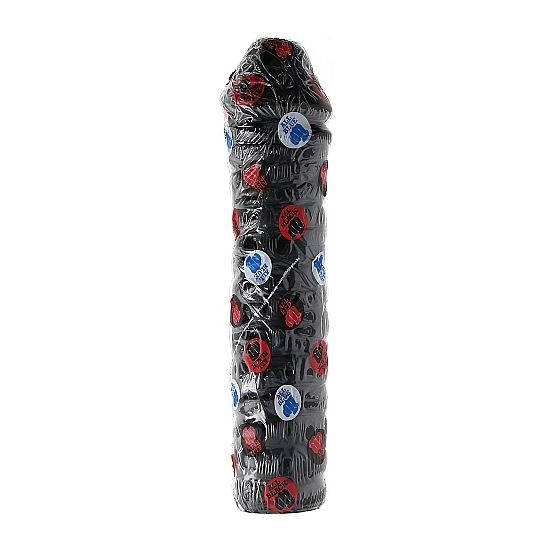 Dildo, All Black, Nervurat, 38 CM