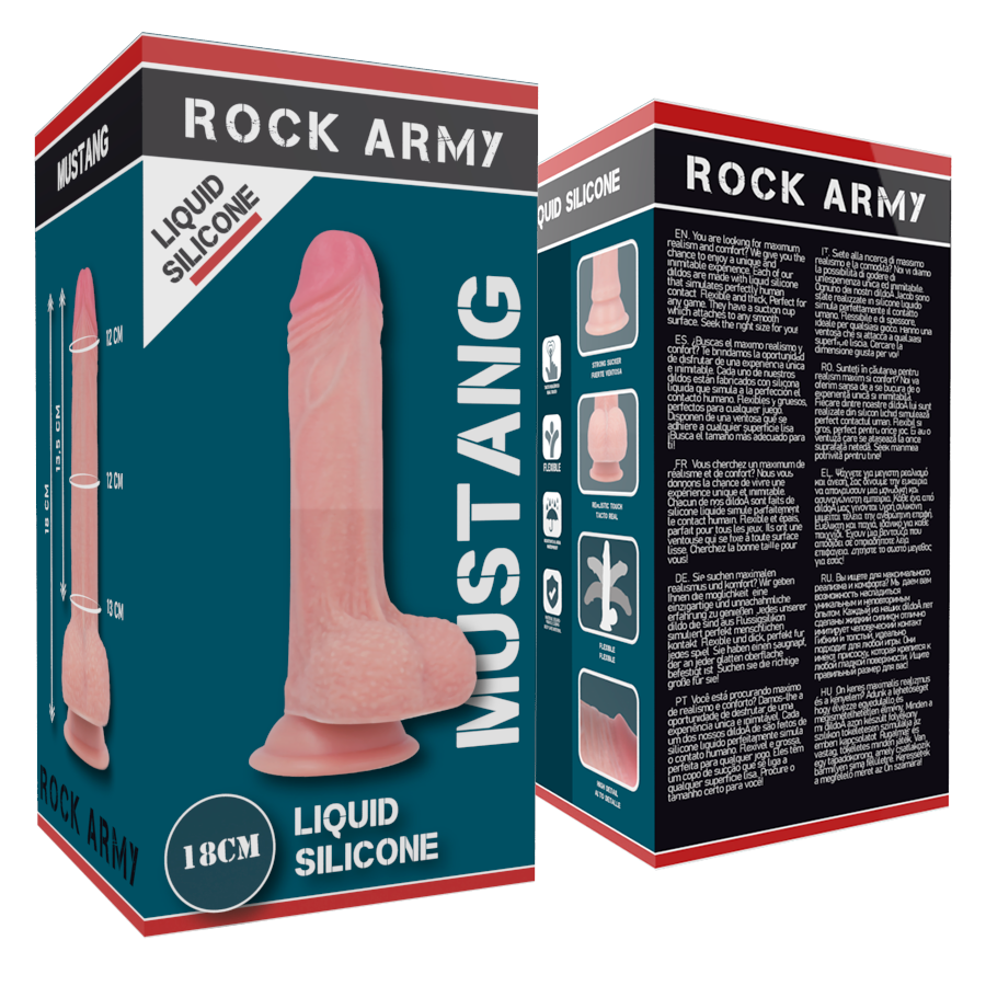 Dildo, Rockarmy - Mustang, Realist din Silicon Lichid cu Ventuza, 18 CM x 4.14 CM
