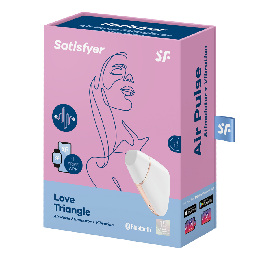 Stimulator cu Pulsatii de Aer si Vibrator, Satisfyer - Love Triangle, Control prin Aplicatie, Negru