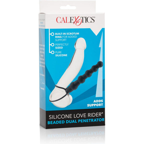 Strap On Dublu, CalExotics - Love Rider Beaded Dual Penetrator, cu Bile, 14.5 x 2.5 CM Negru