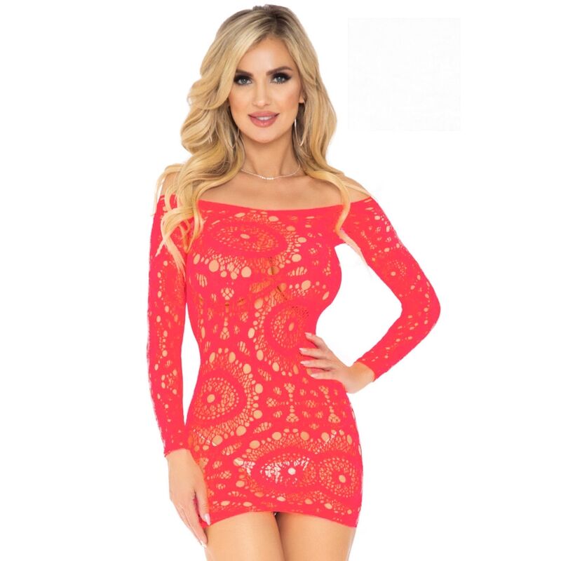 Rochie Mini, Leg Avenue - Dantela Crosetata, Rosu Marime Unica