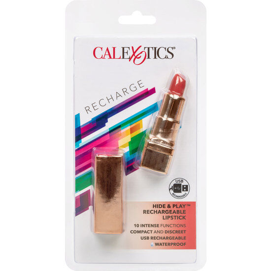 Vibrator Bullet, CalExotics - Hide & Play Lipstick, Reincarcabil USB, Rosu