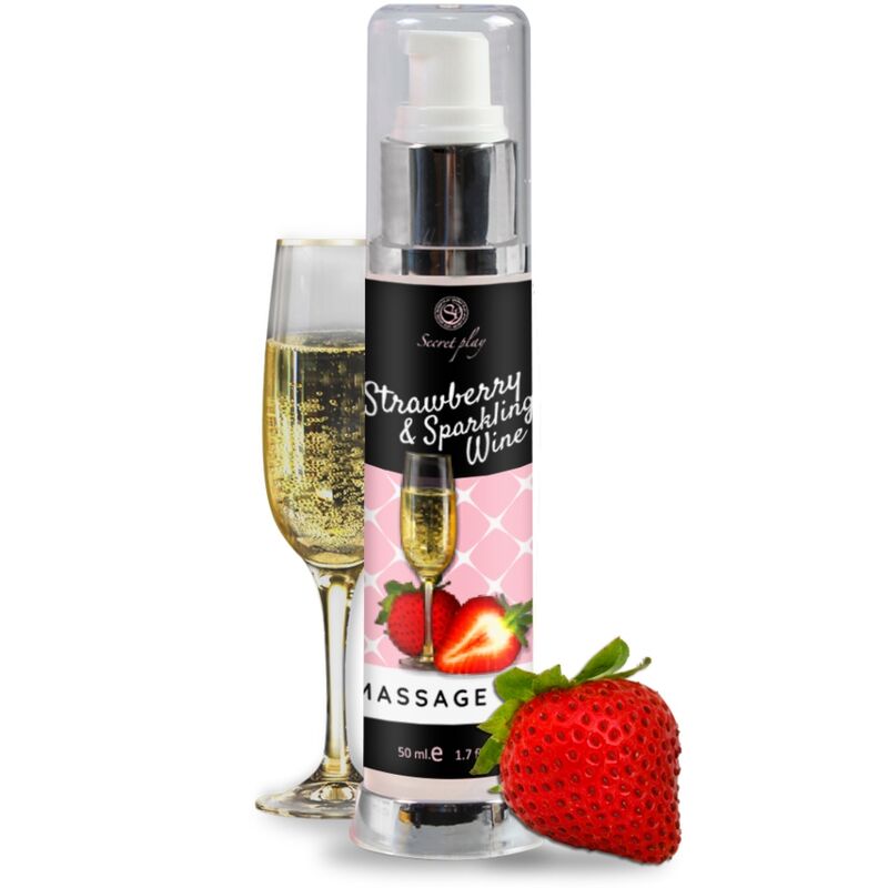 Ulei de Masaj, Secretplay - Strawberry & Sparkling Wine, Aroma Capsuni si Vin Spumant, 50 ML
